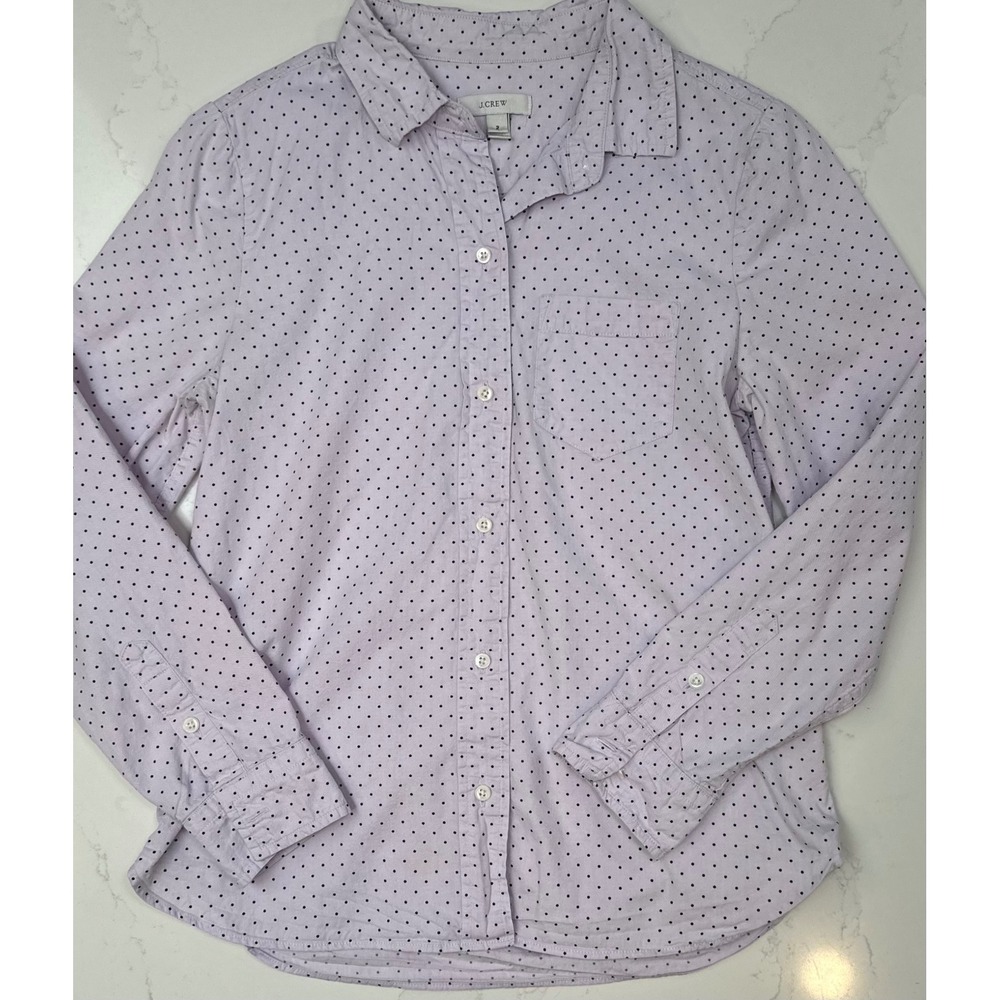 J.Crew Lavender Purple Polka Dot Button Down Casual Preppy Chic
